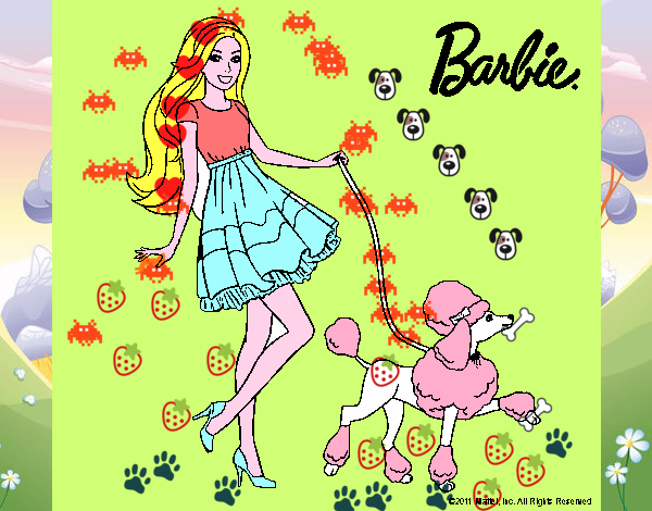 Barbie paseando a su mascota