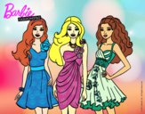 Dibujo Barbie y sus amigas vestidas de fiesta pintado por Claudette