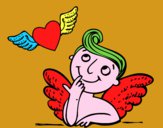 Cupido y corazón con alas