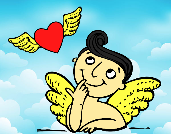 Cupido y corazón con alas