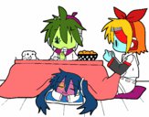 Miku, Rin y Len desayunando