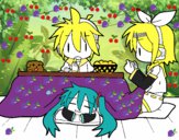 Miku, Rin y Len desayunando