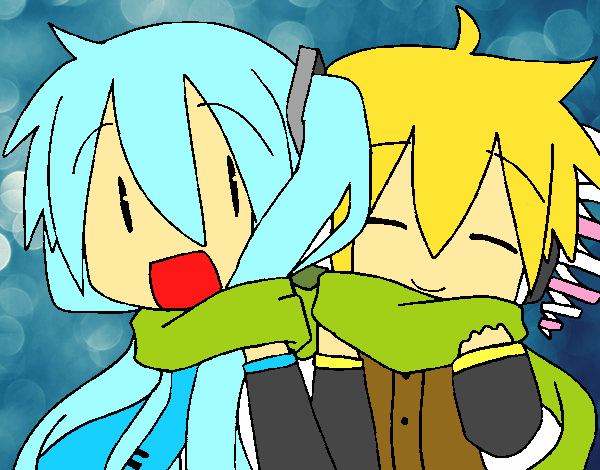 Miku y Len con bufanda