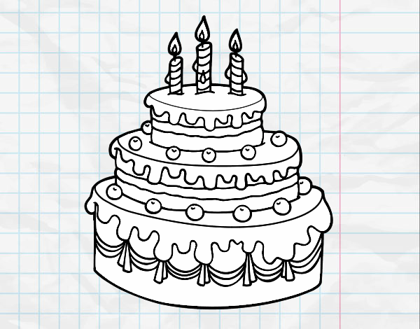 Dibujos para colorear pastel de cumple 3 años 