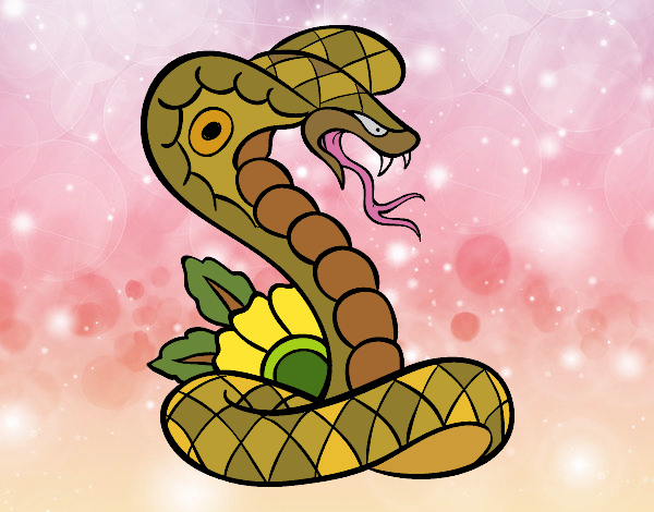 Dibujo Tatuaje de cobra pintado por colorista