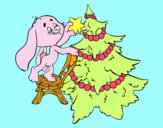 Dibujo Conejo decorando el árbol de navidad pintado por adrianator