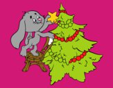 Dibujo Conejo decorando el árbol de navidad pintado por alfredimar