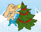 Dibujo Conejo decorando el árbol de navidad pintado por LunaLunita