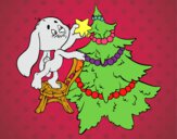 Dibujo Conejo decorando el árbol de navidad pintado por Martha1987