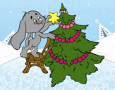 Dibujo Conejo decorando el árbol de navidad pintado por queyla