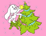 Dibujo Conejo decorando el árbol de navidad pintado por valeriamat