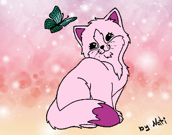 Gatito y mariposa