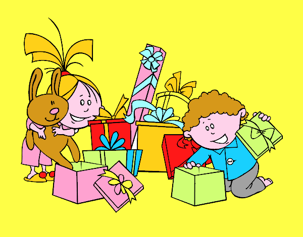niños abriendo regalos 