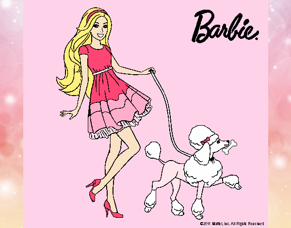 Barbie paseando a su mascota