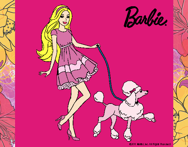 Barbie paseando a su mascota