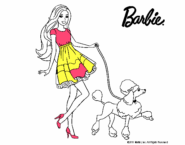 Barbie paseando a su mascota