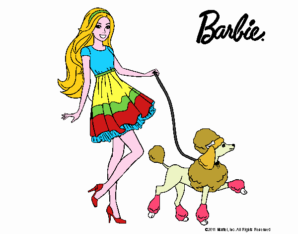 Barbie paseando a su mascota