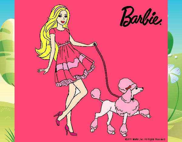 Barbie paseando a su mascota