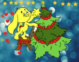 Dibujo Conejo decorando el árbol de navidad pintado por YULIANGELY