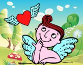 Cupido y corazón con alas