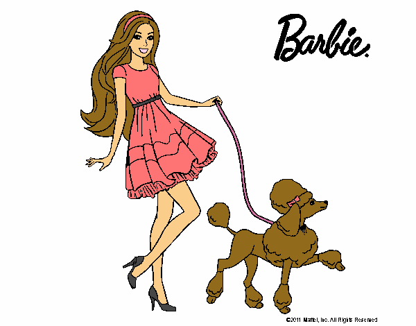 Barbie paseando a su mascota