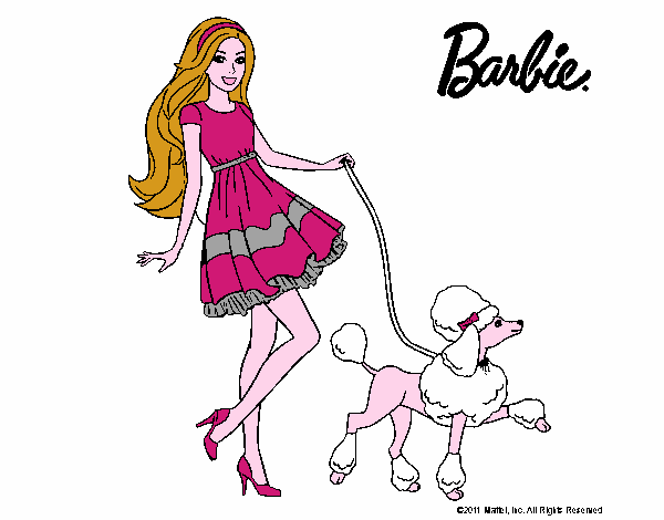 Barbie paseando a su mascota