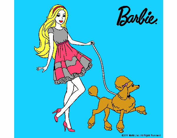 Barbie paseando a su mascota