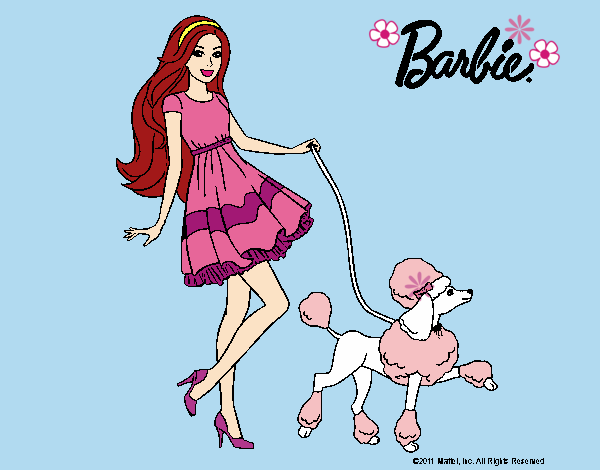 Barbie paseando a su mascota