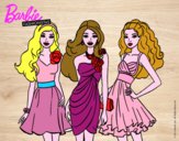 Dibujo Barbie y sus amigas vestidas de fiesta pintado por taia
