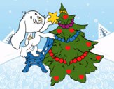 Dibujo Conejo decorando el árbol de navidad pintado por LunaLunita