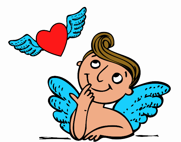 Cupido y corazón con alas