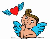 Cupido y corazón con alas