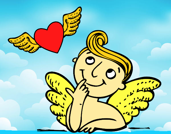 Cupido y corazón con alas