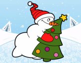 Dibujo Muñeco de nieve abrazando árbol pintado por LunaLunita