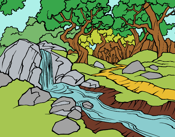 Dibujo Paisaje de bosque con un río pintado por dianita12