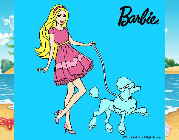 Barbie paseando a su mascota