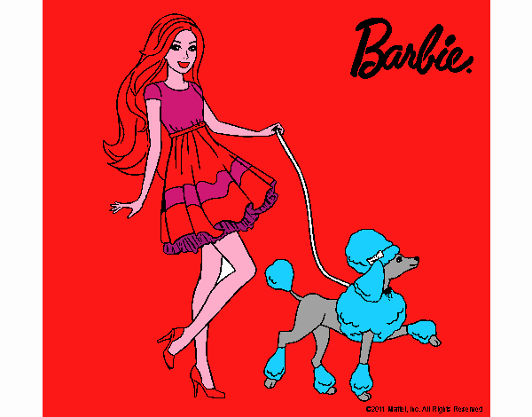 Barbie paseando a su mascota