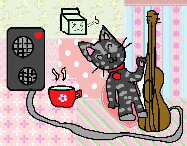 Dibujo Gato rockero pintado por Dianaz