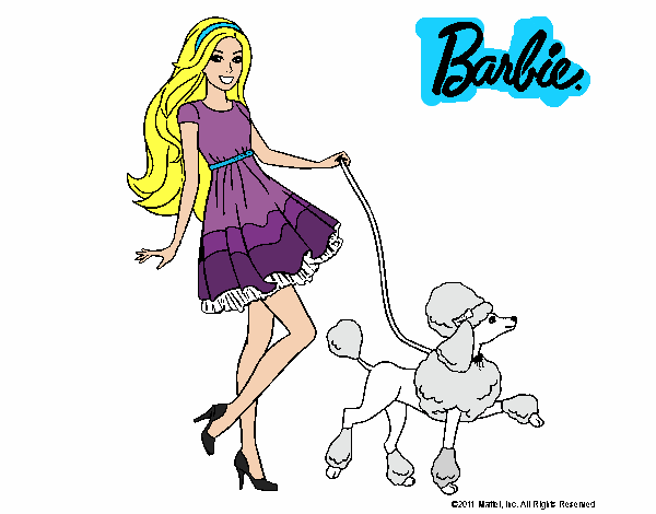 Barbie paseando a su mascota