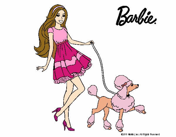 Barbie paseando a su mascota