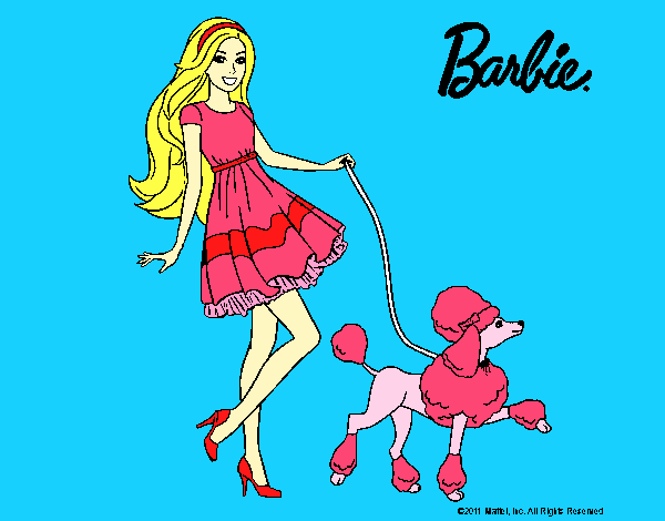 Barbie paseando a su mascota