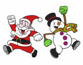 Dibujo Santa Claus y muñeco de nieve saltando pintado por LULA1096