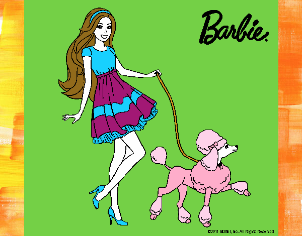 Barbie paseando a su mascota