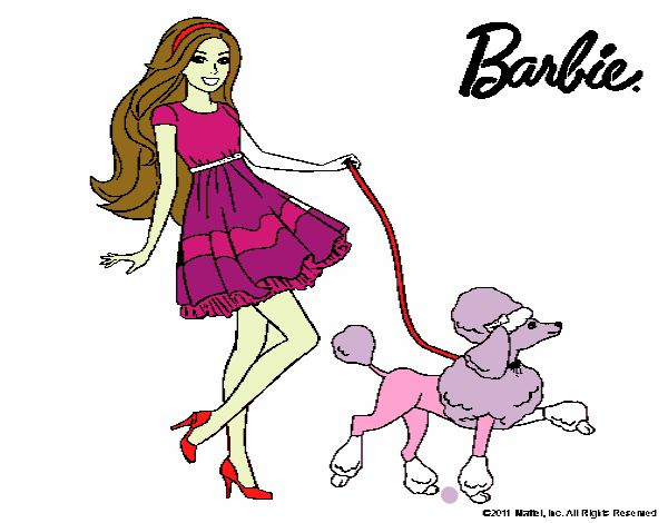 Barbie paseando a su mascota