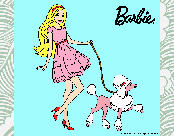 Barbie paseando a su mascota