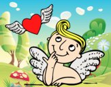 Cupido y corazón con alas