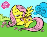 Dibujo Fluttershy con un conejito pintado por rebecasanc