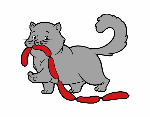 Dibujo Gato con salchichas pintado por milovan