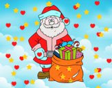 Dibujo Papá Noel con bolsa de regalos pintado por natismar