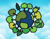 Dibujo Planeta tierra con árboles pintado por maarta